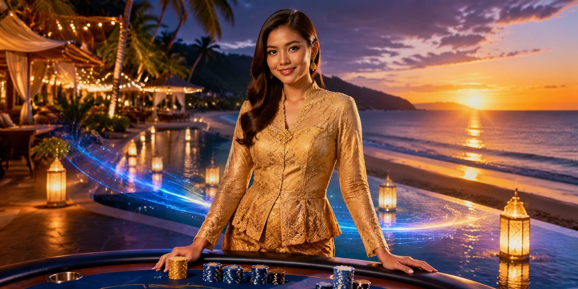 Pelanggan menggunakan aplikasi pertaruhan mudah alih di Penang dengan latar kebaya tradisional